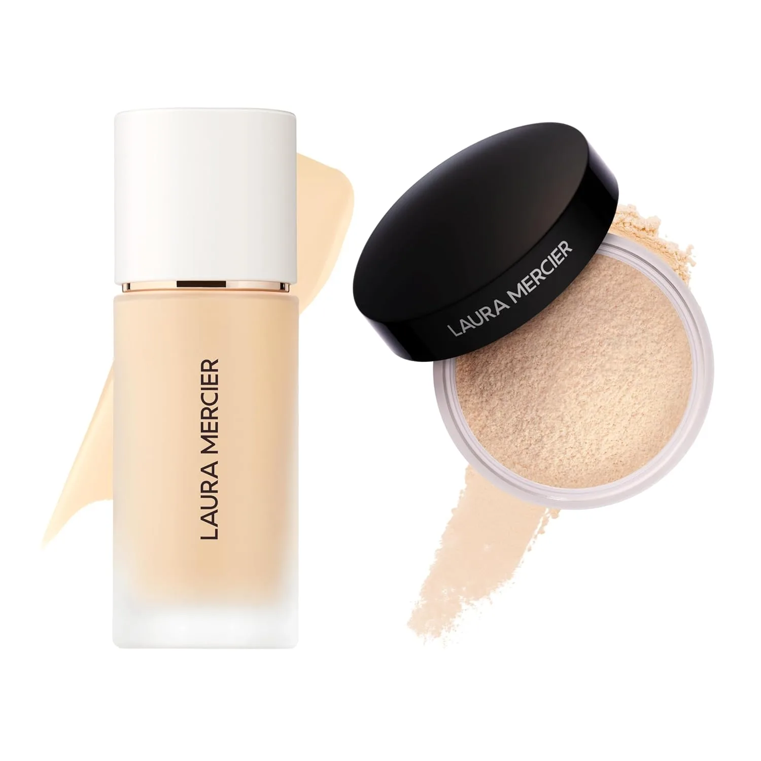 Laura Mercier Real Flawless Waterproof жидкий тональный крем, 12 часов стойкости, увлажняющий, 0W1 Satin + Translucent рассыпчатая пудра, 24 часа контроля жирного блеска, матовое покрытие, набор, blue