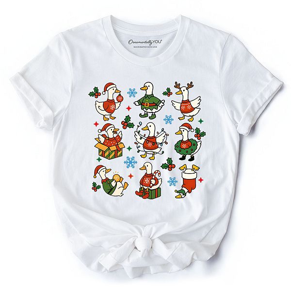 

Футболка с рождественскими гусями и Сантой Ornamentallyyou, White, Белый, Футболка с рождественскими гусями и Сантой Ornamentallyyou, White