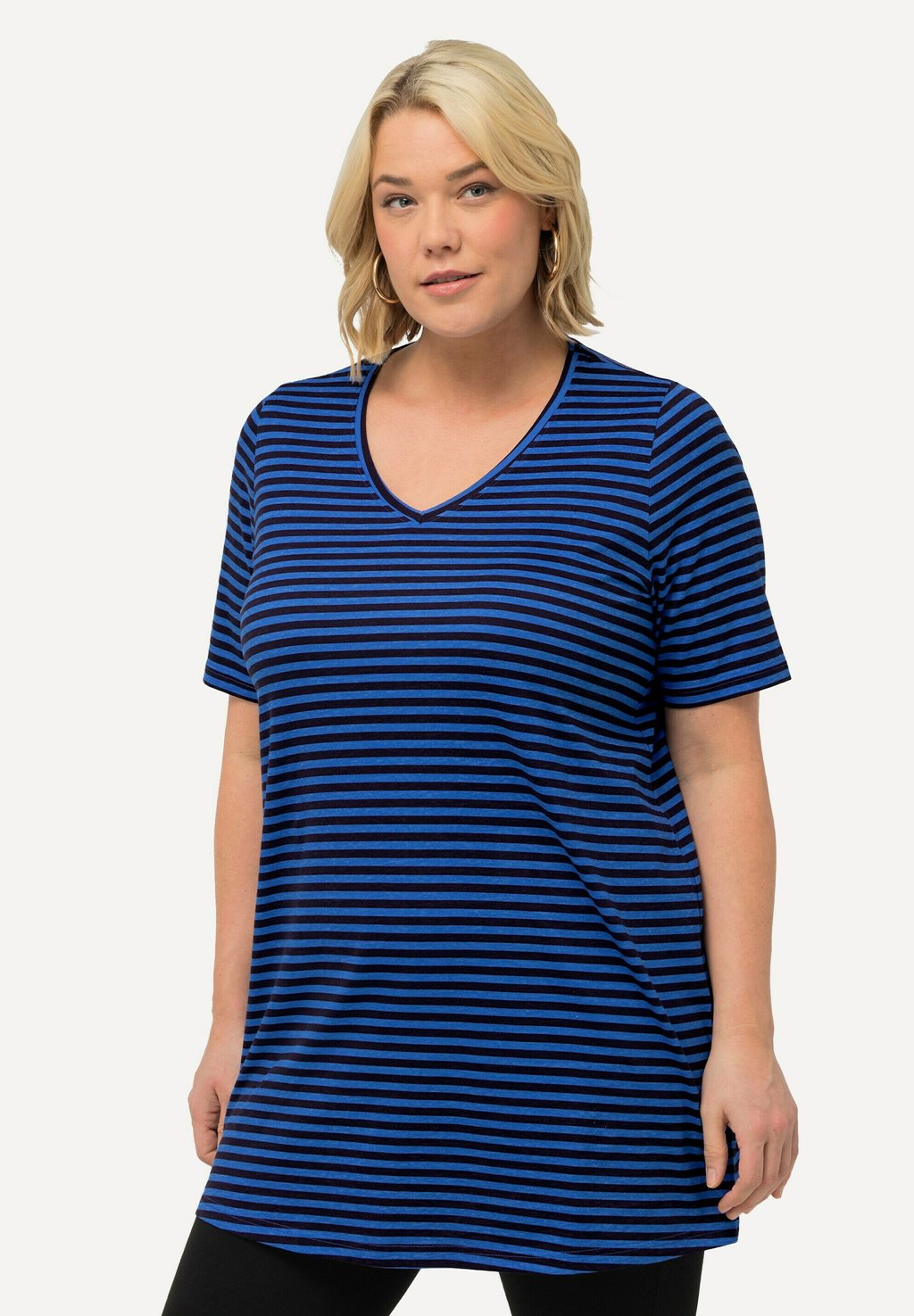 

Футболка с принтом STRIPE V-NECK SHORT SLEEVE Ulla Popken, темно-синий