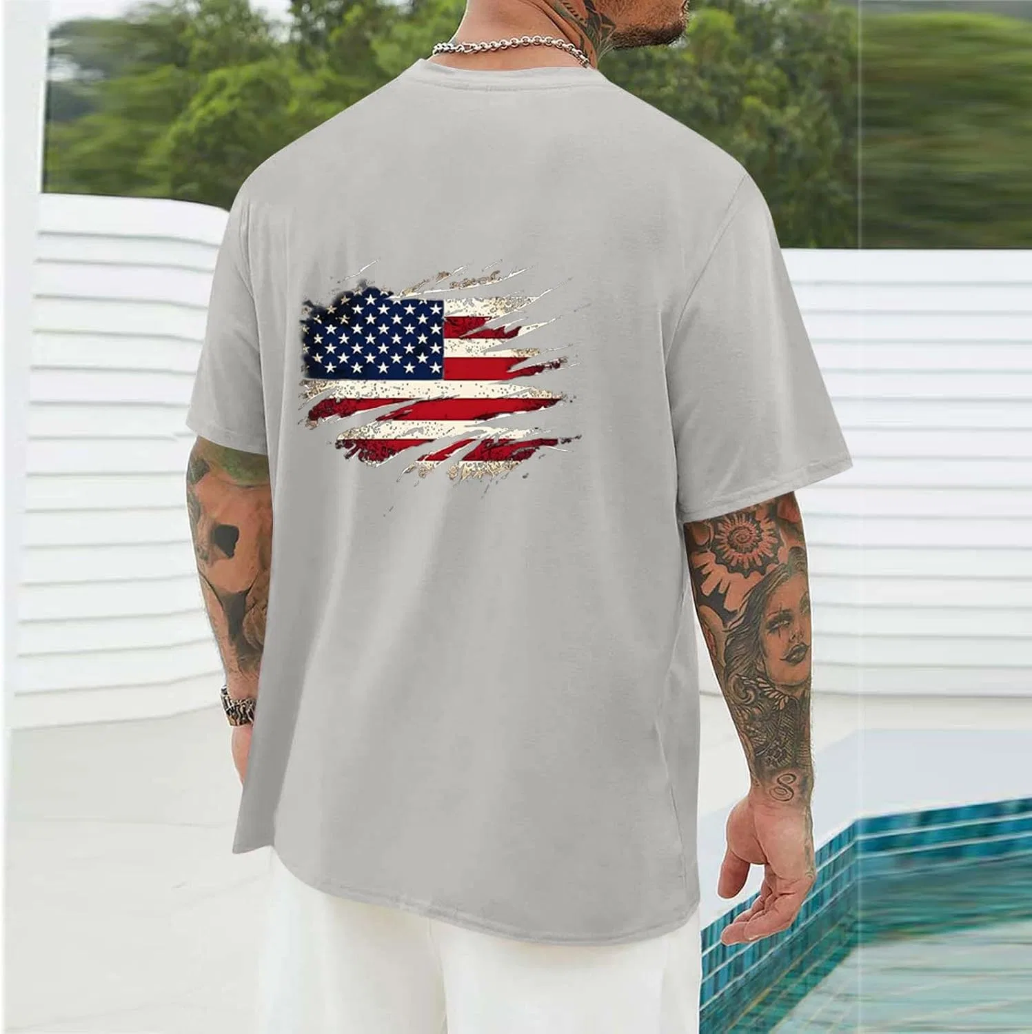 Футболка мужская с принтом USA Flag, Generic, R-582 Gray — фото 2