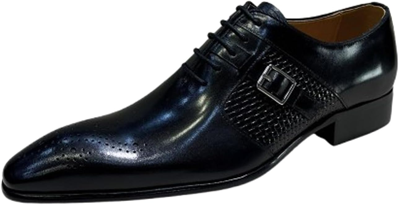 

Мужские кожаные классические туфли Oxford Santimon с перфорированными деталями и пряжкой для свадеб, работы и вечеринок, черный