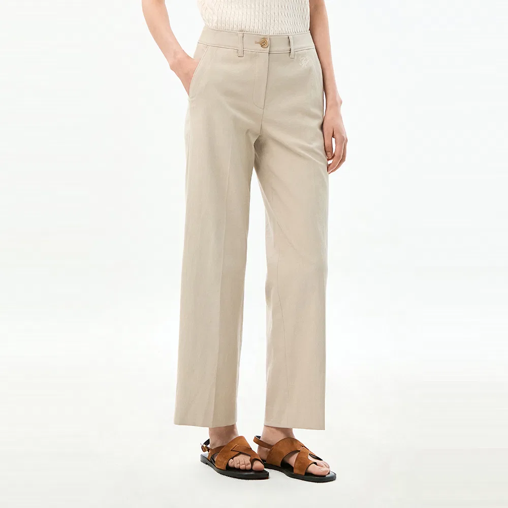 Женские полуширокие слаксы под лён бежевые от Tommy Hilfiger Women — фото 3
