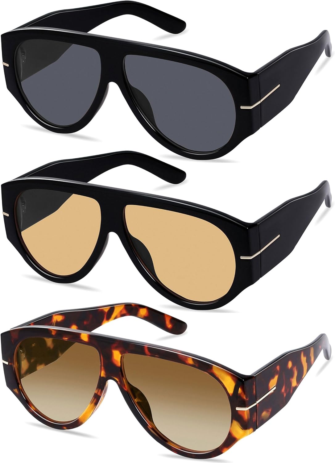 

Большие ретро-солнцезащитные очки-авиаторы для женщин и мужчин, тренд 70-х, толстые, классический винтажный стиль YMRFW, 3pack (Black/Grey+black/Champagne+tortoise/Gradient Tea)