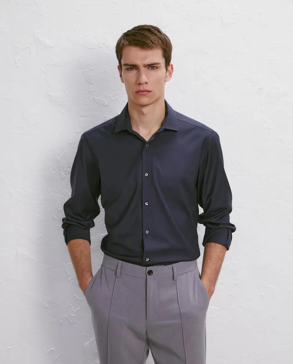 

Мужская однотонная рубашка с длинным рукавом Easy Wear, серый