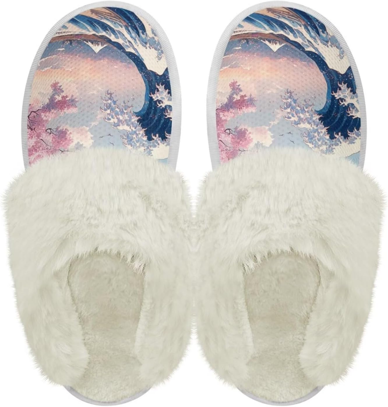 

Хлопковые тапочки с пушистыми краями, домашние тапочки для дома и улицы, хлопковые тапочки унисекс Pjheqoxe, Ukiyoe Elements