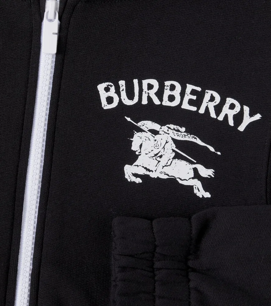 Худи на молнии из хлопкового трикотажа EKD Burberry Kids, черный — фото 3