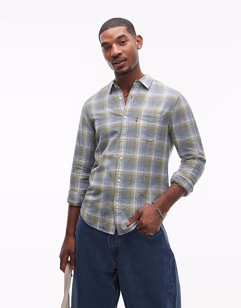 

Рубашка Levi's Sunset Check из льна и хлопка светло-голубого цвета с одним нагрудным карманом и классическим кроем