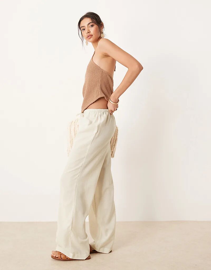 

Пляжные брюки ASOS DESIGN Belle со льном натурального цвета