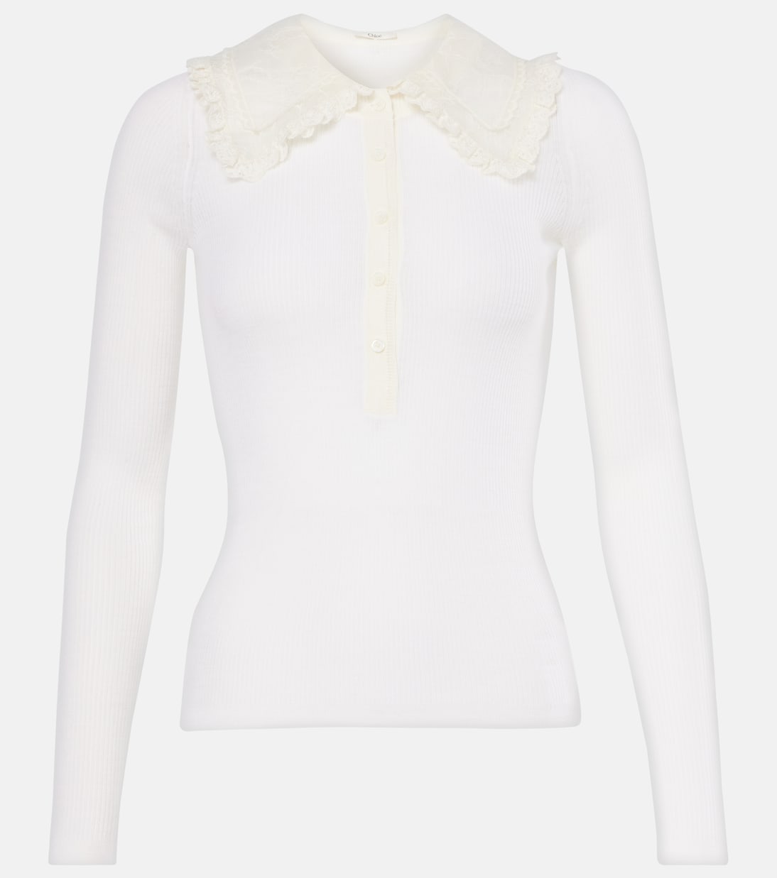 

Вязаная рубчатая рубашка-поло из шерсти Henley Chloé, Iconic Milk
