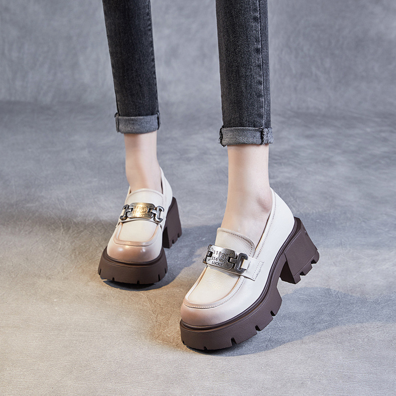 Devanro Женские туфли на платформе с массивным каблуком 7 см бежевые, цвет Beige — фото 4