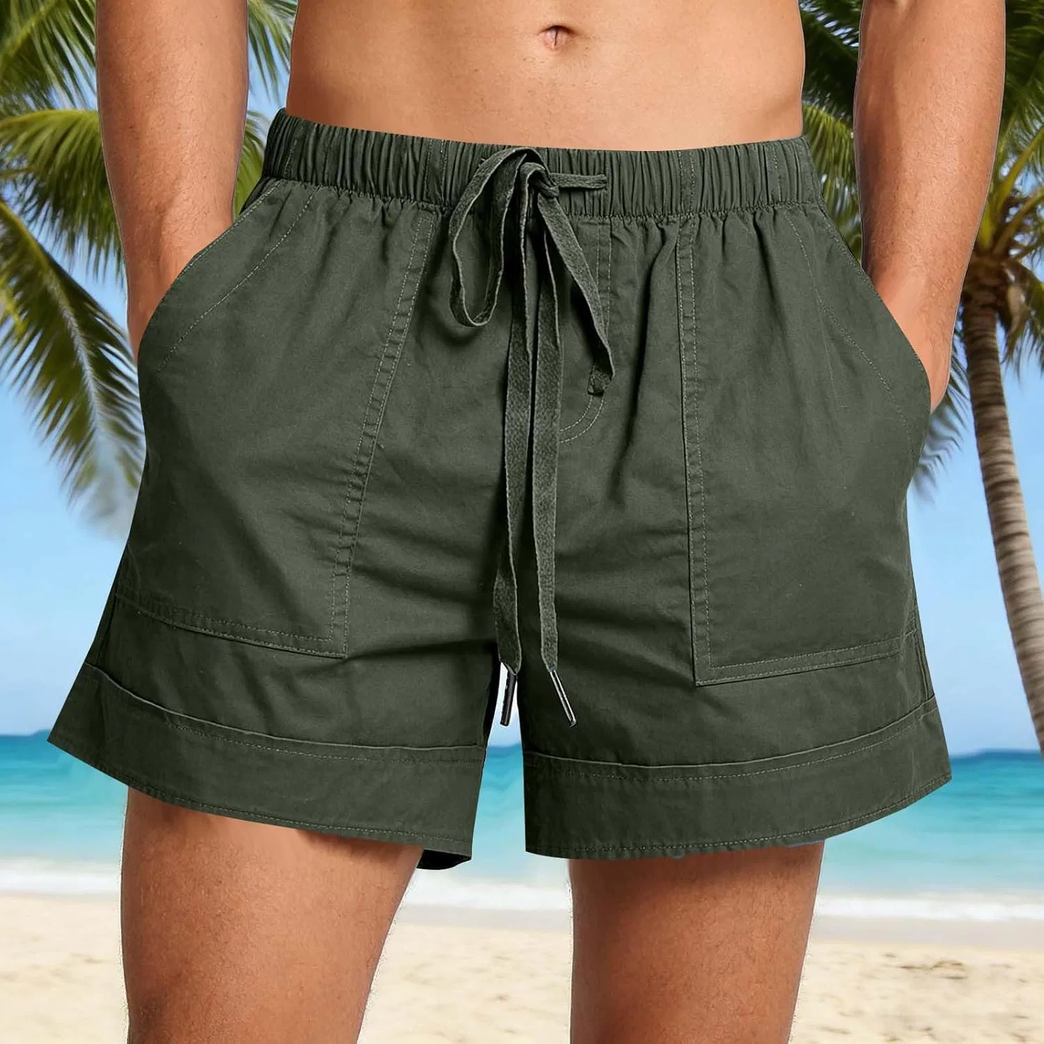 Шорты мужские из льна и хлопка, Athletic Casual, цвет Army Green — фото 2