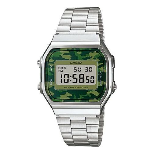 

Часы CASIO Square Retro Camouflage Dial Stainless Steel Strap Unisex Watch Analog, цвет silver