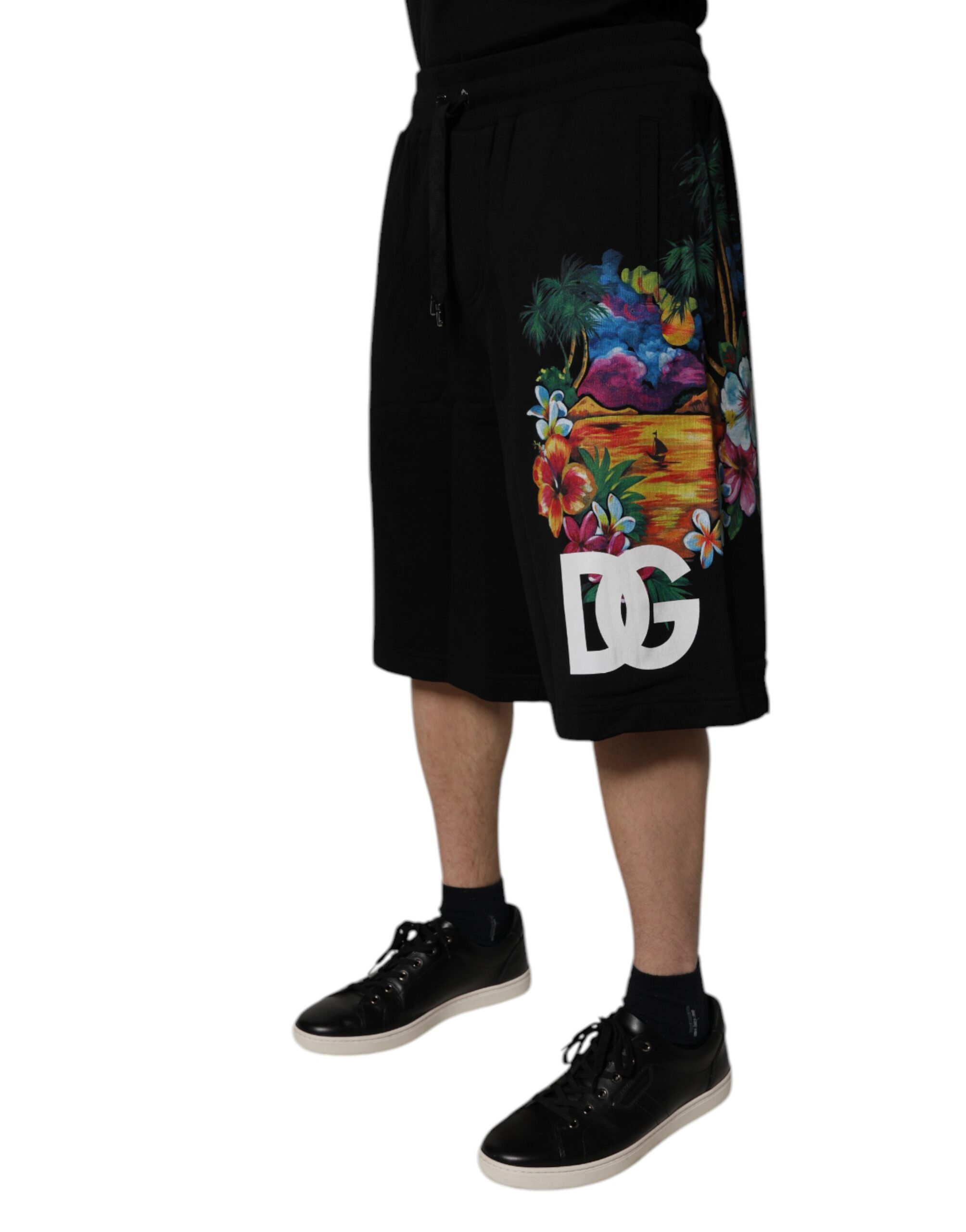 Черные хлопковые шорты-бермуды с цветочным принтом и логотипом Dolce & Gabbana — фото 2