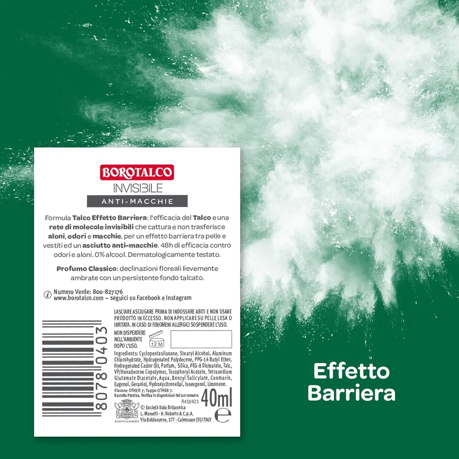 Дезодорант-стик Borotalco Invisible Talco Effect Barrier Anti-Stain 48h Protection Italian Gourmet E.R. — фото 4