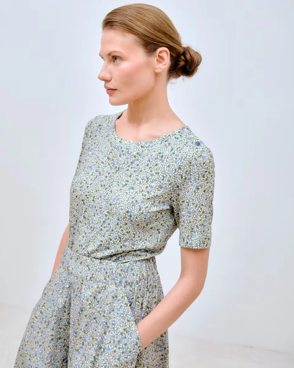 

Женская футболка с декоративными пуговицами и круглым вырезом Lasserre, синий