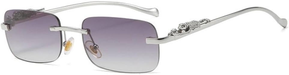 

Солнцезащитные очки без оправы прямоугольной формы для женщин в стиле ретро с изображением гепарда, прозрачные линзы, солнцезащитные очки для мужчин с защитой от УФ-излучения UV400 generic, Silver Gray Gradient