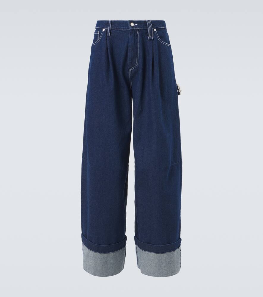 

Украшенные джинсы с широкими штанинами Simone Rocha, Indigo/Clear