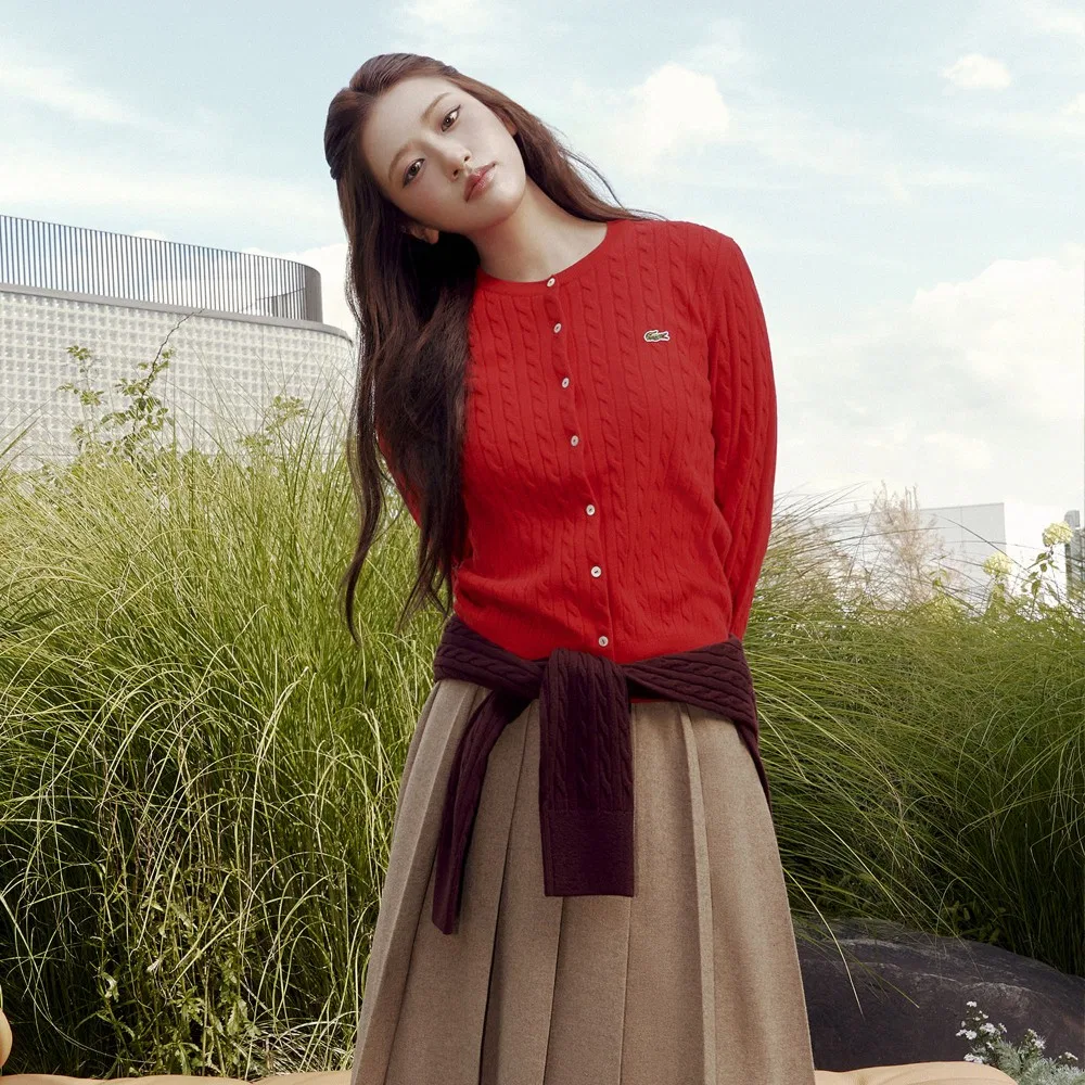 Кардиган Lacoste Красный вязаный с круглым вырезом