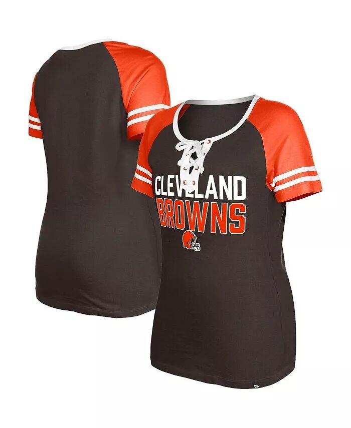 

Женская коричневая футболка на шнуровке Cleveland Browns реглан New Era