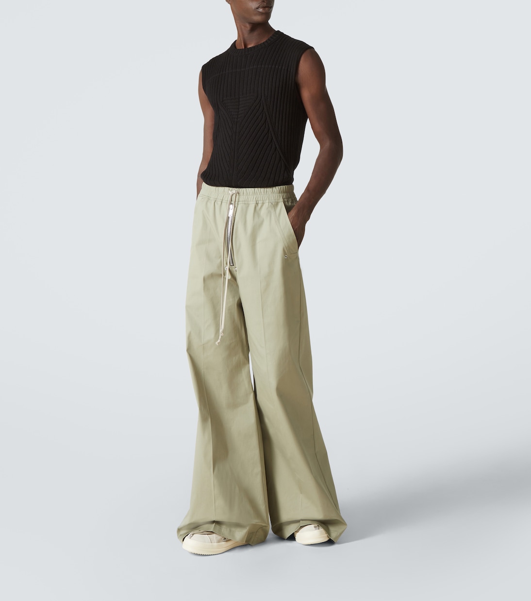 Брюки широкие из хлопкового поплина Bela Rick Owens, Celadon — фото 2
