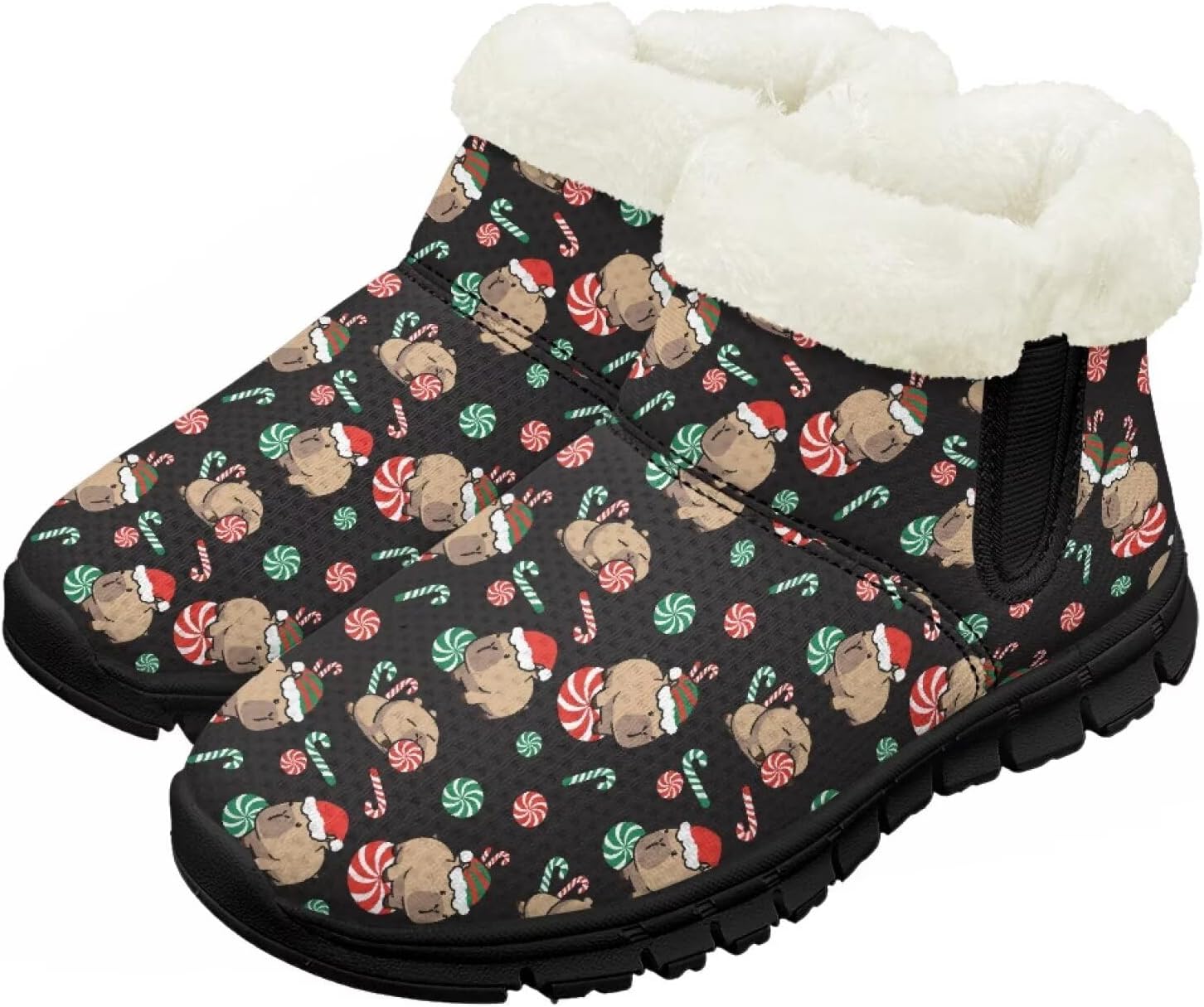 

Зимние обувь для мальчиков и девочек Chririnla, теплые слипоны-сапожки, удобная обувь для дома и улицы, легкие детские тапочки с мехом, Christmas Capybara