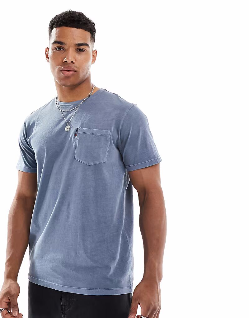 

Футболка Superdry Classic Essential с карманом, выцветшая, темно-синяя