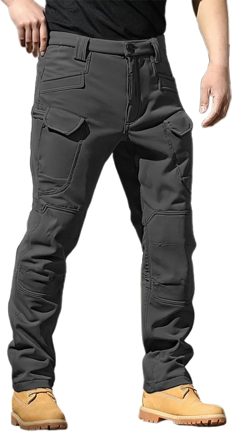 Тактические брюки для мужчин Fleece Slim Fit Straight Leg Cargo с множеством карманов для походов и активного отдыха Generic, серый