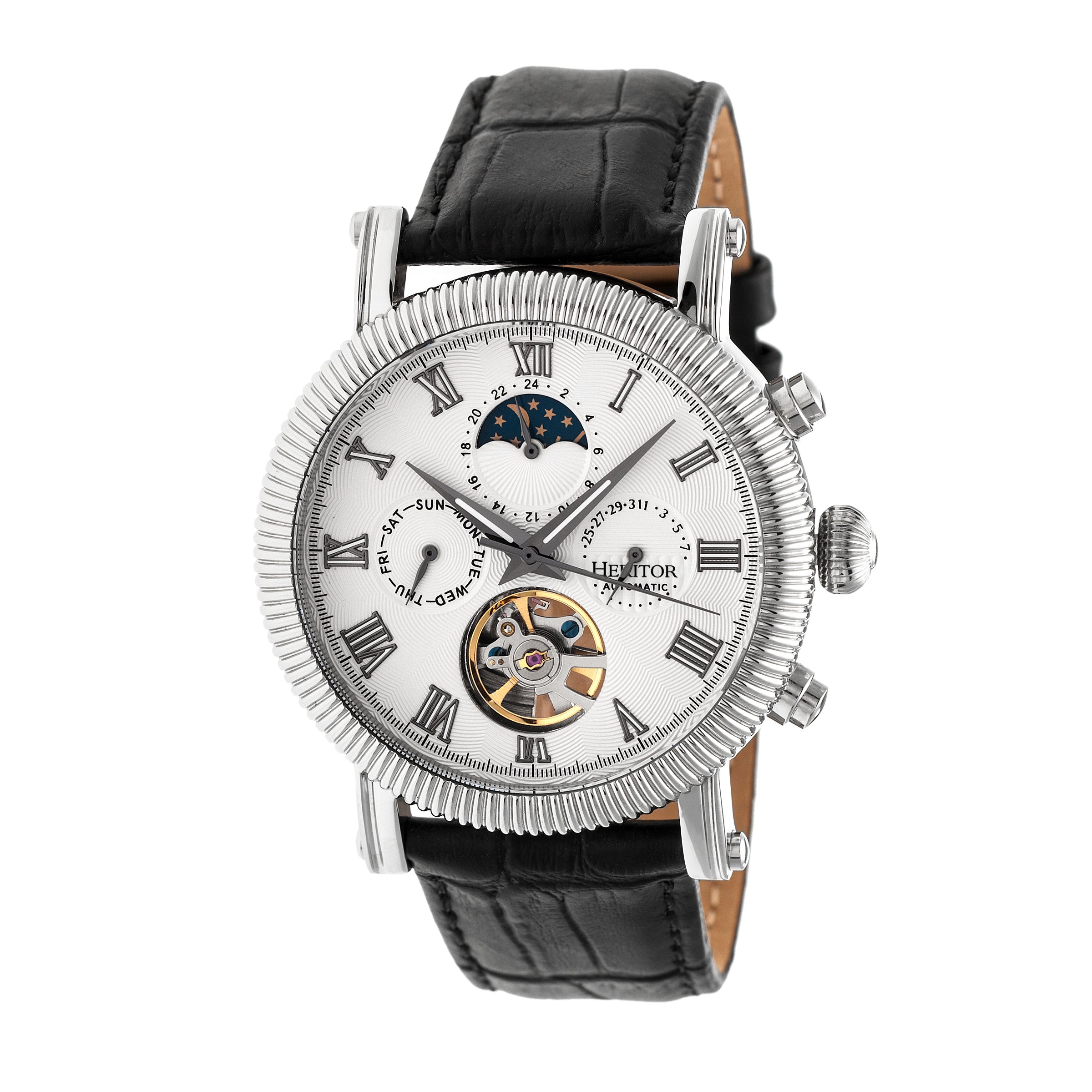

Часы Winston Semi-Skeleton с кожаным ремешком Heritor Automatic, серебряный