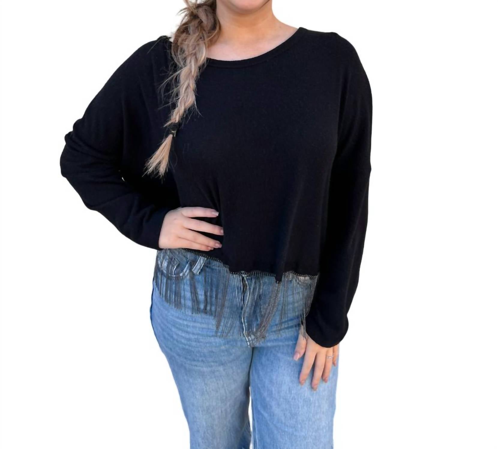 

Свитер с металлической бахромой от Juniper черного цвета VOCAL APPAREL