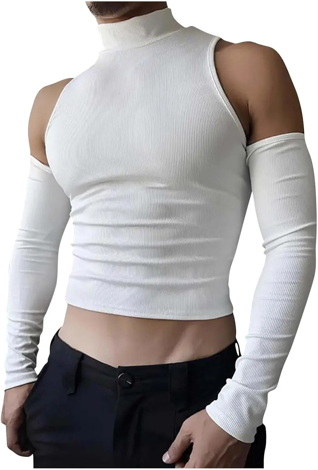 

Мужская футболка с холодным плечом и воротником-стойкой, Slim Fit, длинный рукав Cambkatl