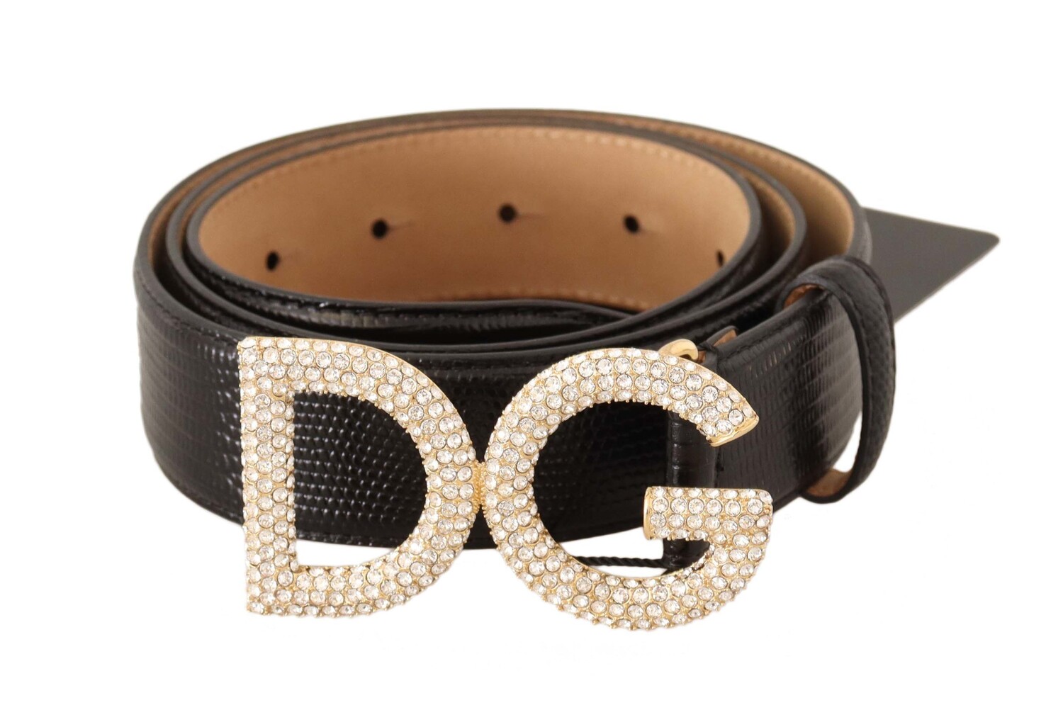 

Элегантный кожаный ремень, украшенный кристаллами Dolce & Gabbana, черный