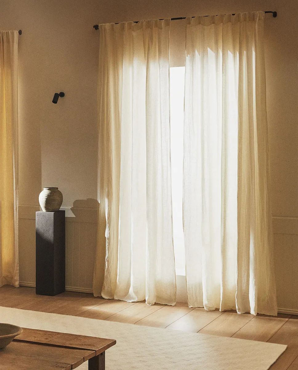 

Белая льняная занавеска с высоким GSM Zara Home, белый