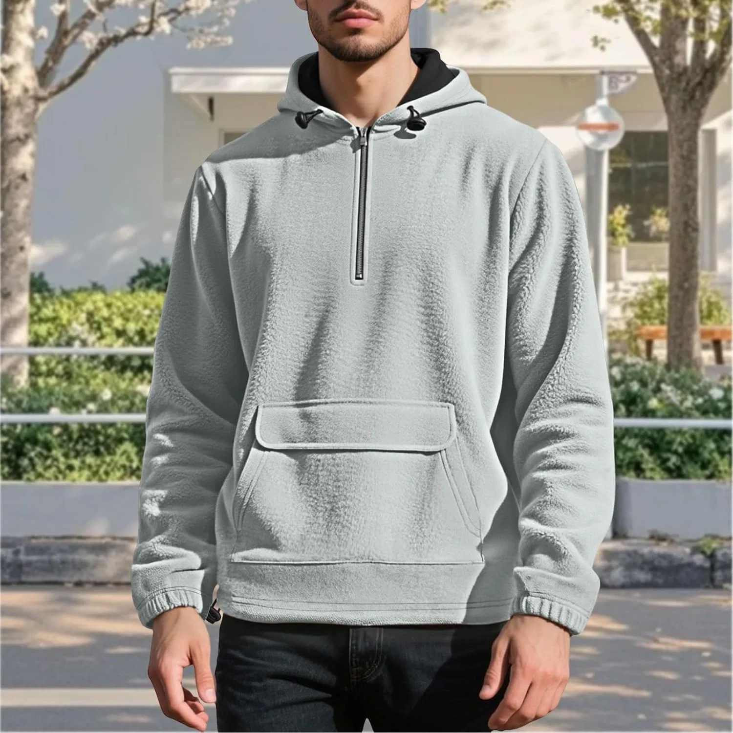 Флисовая кофта с капюшоном Sherpa, Light Gray — фото 2