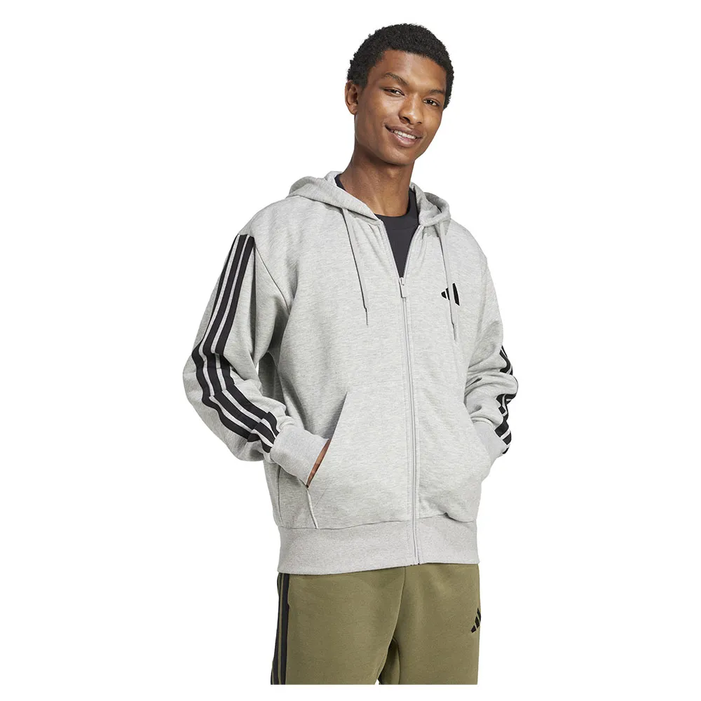 Толстовка adidas Essentials 3 Stripes Fleece full zip, серый — фото 4