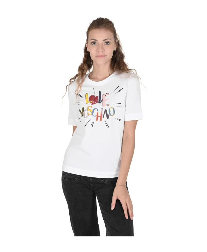 

Белая хлопковая эластичная футболка Love Moschino, белый