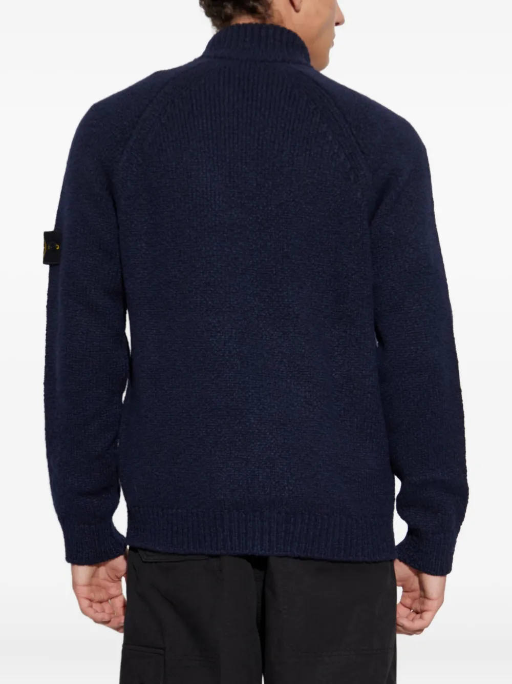 Шерстяной свитер на молнии с накладными карманами Stone Island, синий — фото 4