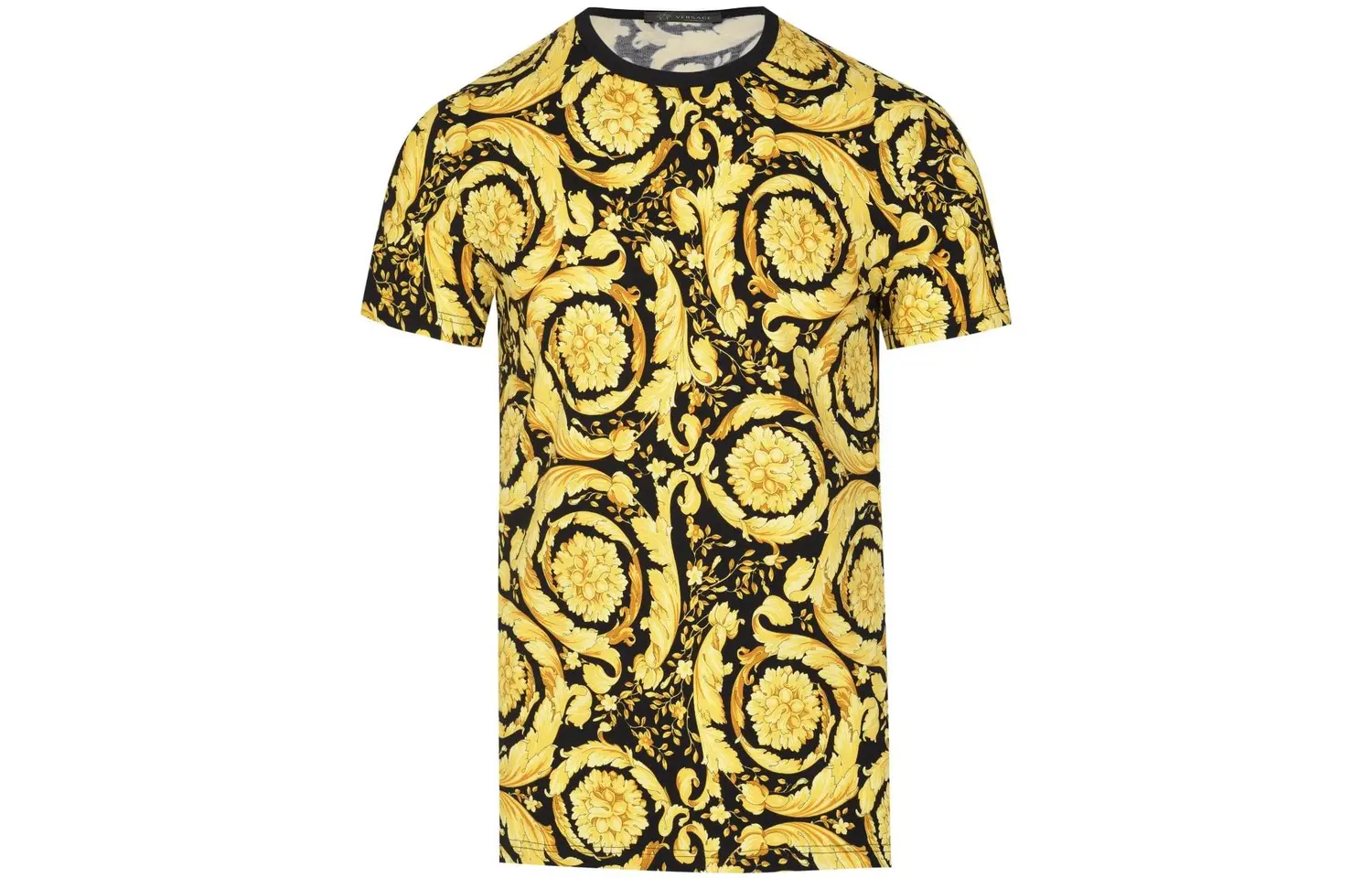 Барокко-принтованная футболка с круглым вырезом VERSACE, золото — фото 3