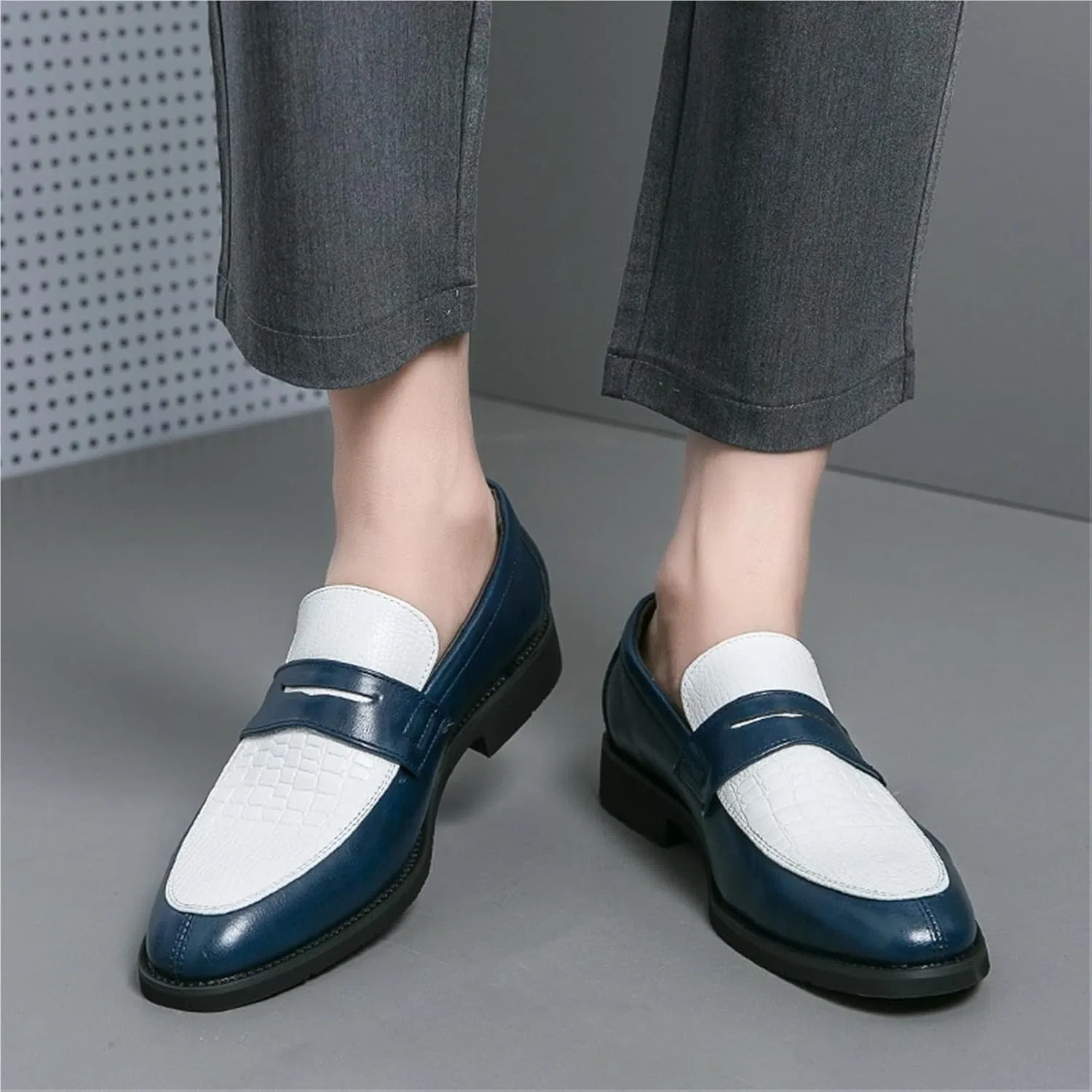 Оксфорды из PU кожи, двухцветные, White Blue — фото 4