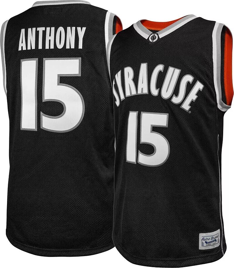 

Мужская Retro Brand Баскетбольная майка Syracuse Orange Carmelo Anthony # 15, черная реплика