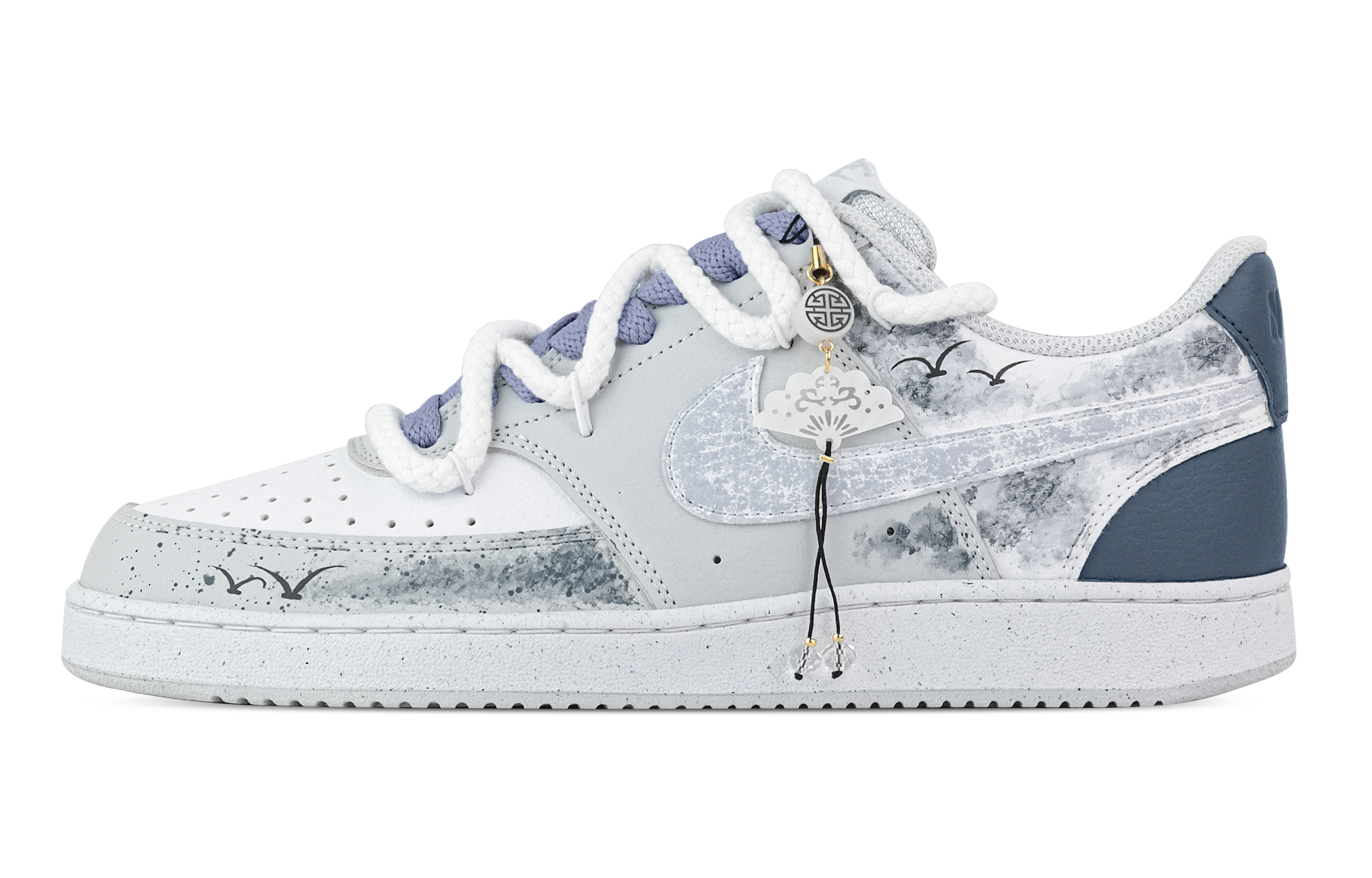 

Nike Кроссовки Court Vision Azure Celadon Charm, износостойкие, низкие, для скейтбординга, мужские, белые, серые, синие