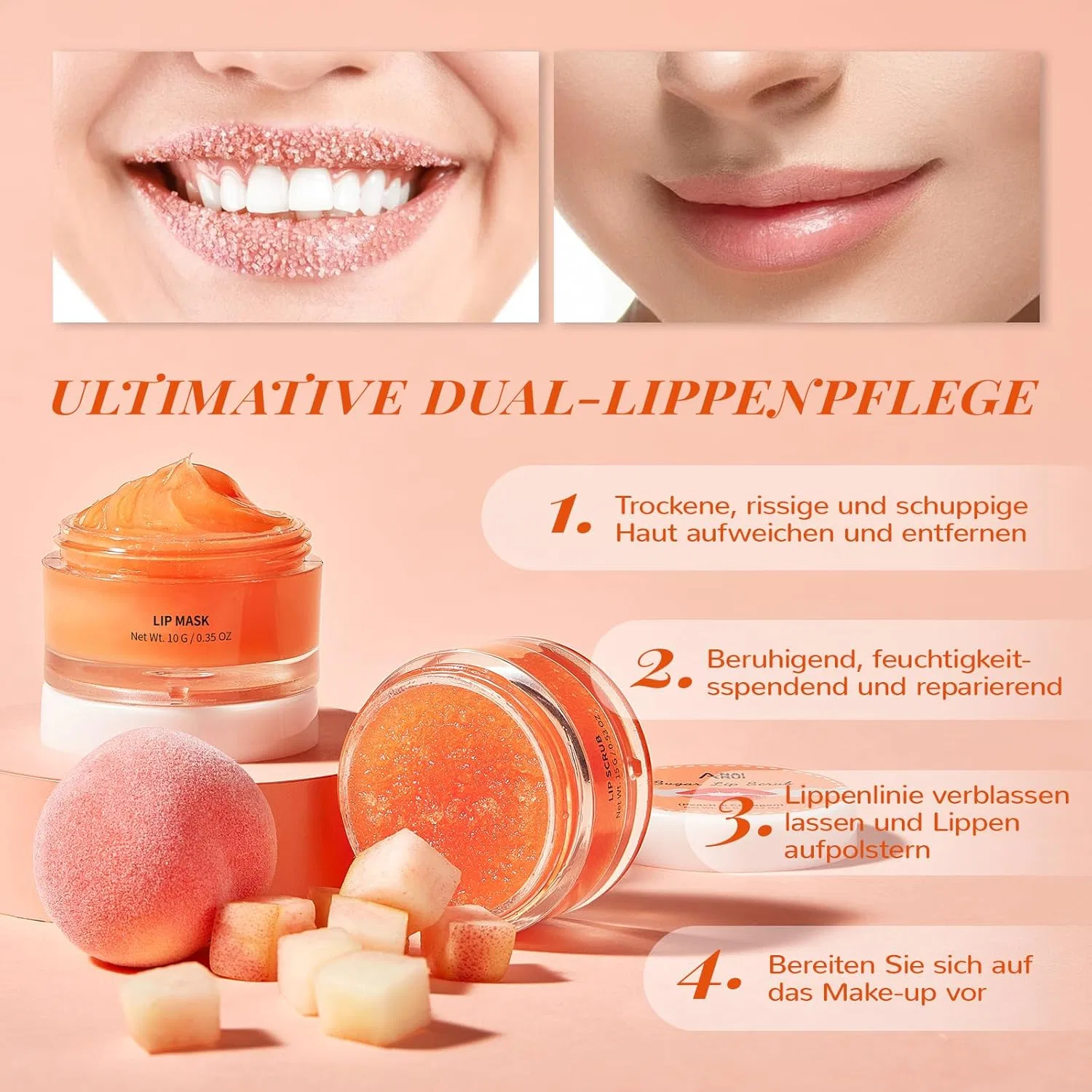 Набор для ухода за губами «Peach Lip Care Set» от ANAiRUi Anai Rui, Peach — фото 3
