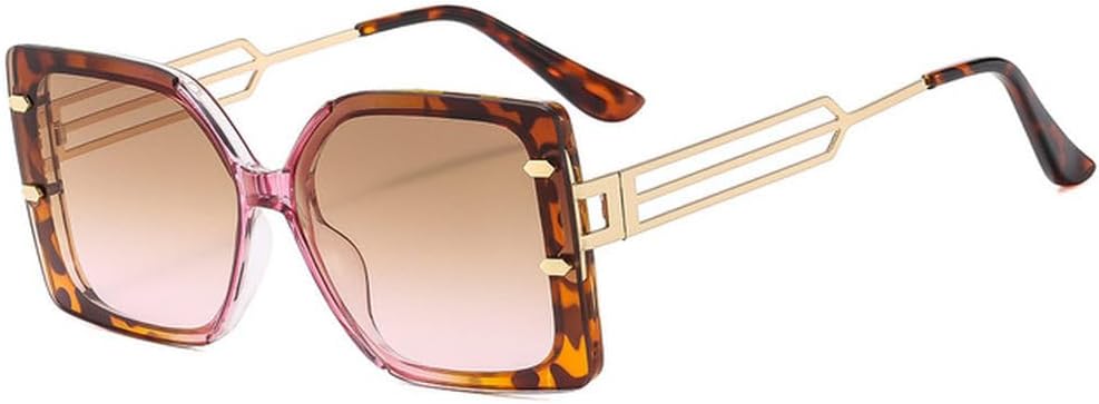 

2027 Женские солнцезащитные очки в крупной оправе с индивидуальным дизайном Мужские металлические очки с полыми дужками и зеркальной защитой от УФ-излучения UV400 MTZJH, Purple Leopard