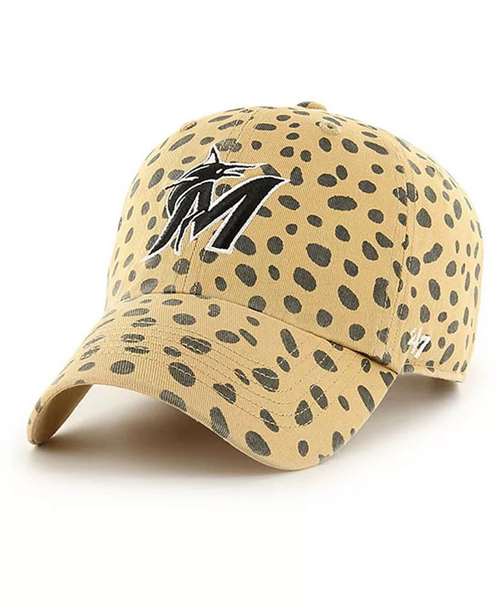 

Женская регулируемая кепка Miami Marlins Cheetah Clean Up в бежевом цвете '47 Brand