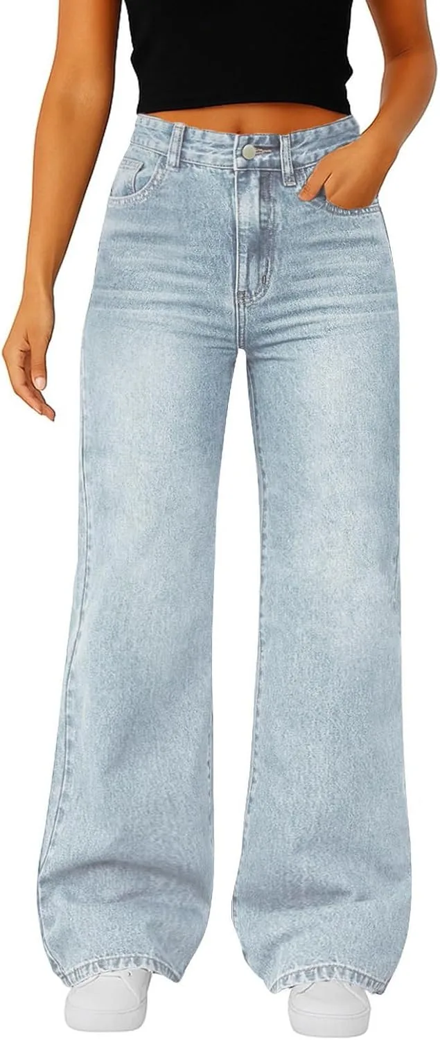 

Женские джинсы с широкими штанинами и высокой посадкой