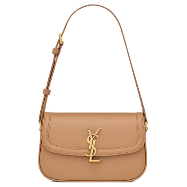 

SAINT LAURENT Миниатюрная женская сумка из телячьей кожи светло-орехового цвета