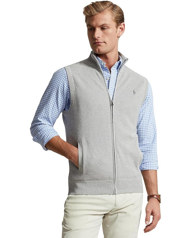 

Утепленный жилет Polo Ralph Lauren Mesh-Knit Cotton Full-Zip Sweater, цвет Andover Heather