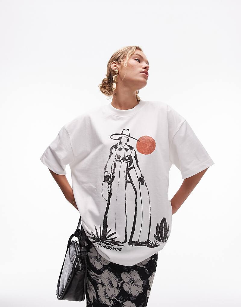 

Белая футболка премиум-класса Topshop с изображением Ranch Girl и очень большого кроя