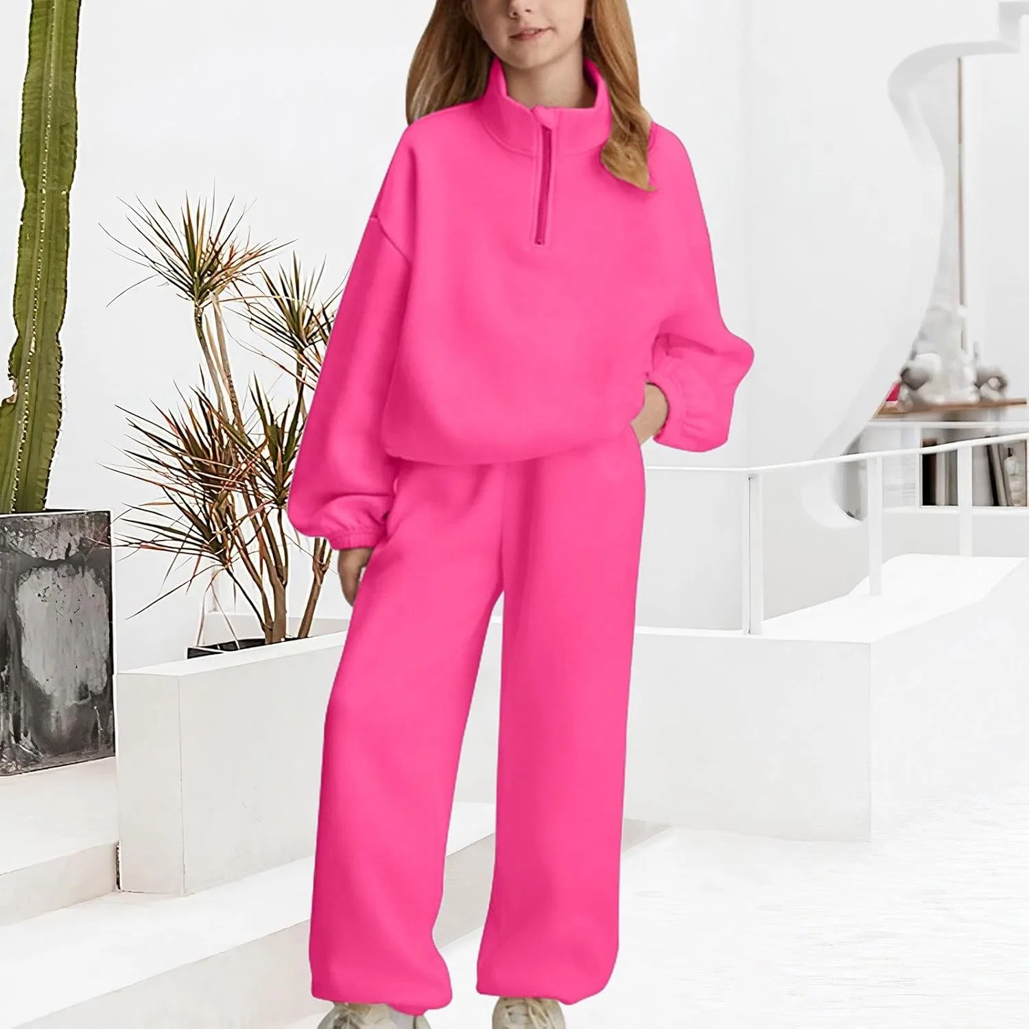 Детский спортивный костюм флисовый Generic, 2 предмета, Hot Pink — фото 3