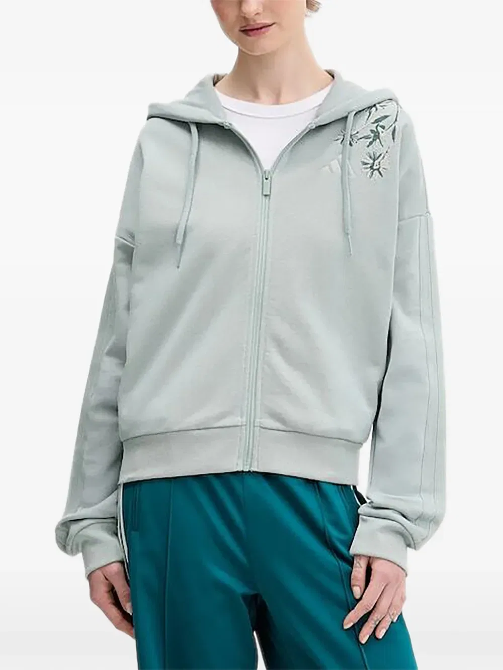 Толстовка на молнии с цветочной вышивкой Adidas, зеленый
