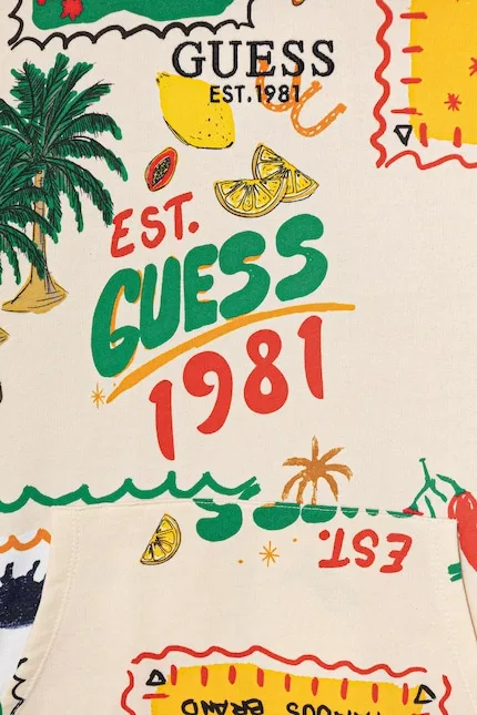 Худи детское с капюшоном Guess, бежевый — фото 3